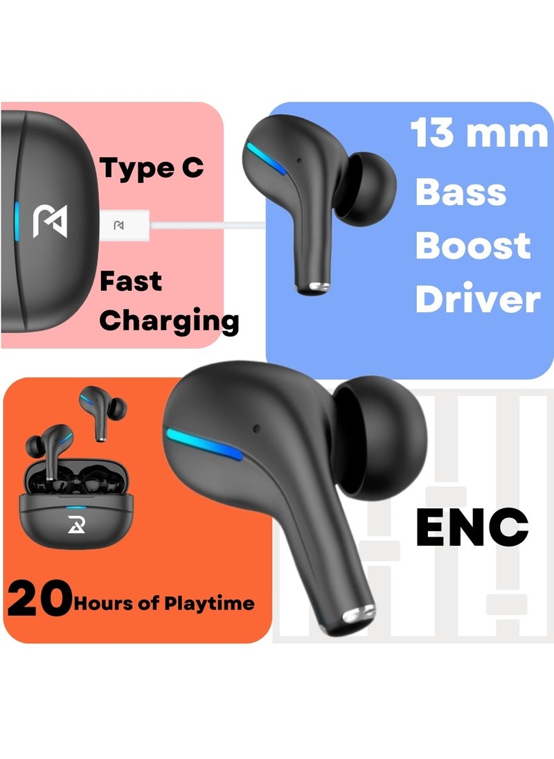 RADALIFESTYLE Air 7 wireless bluetooth TWS in ear earbuds with ENC & low latency (Black)  - Image 2