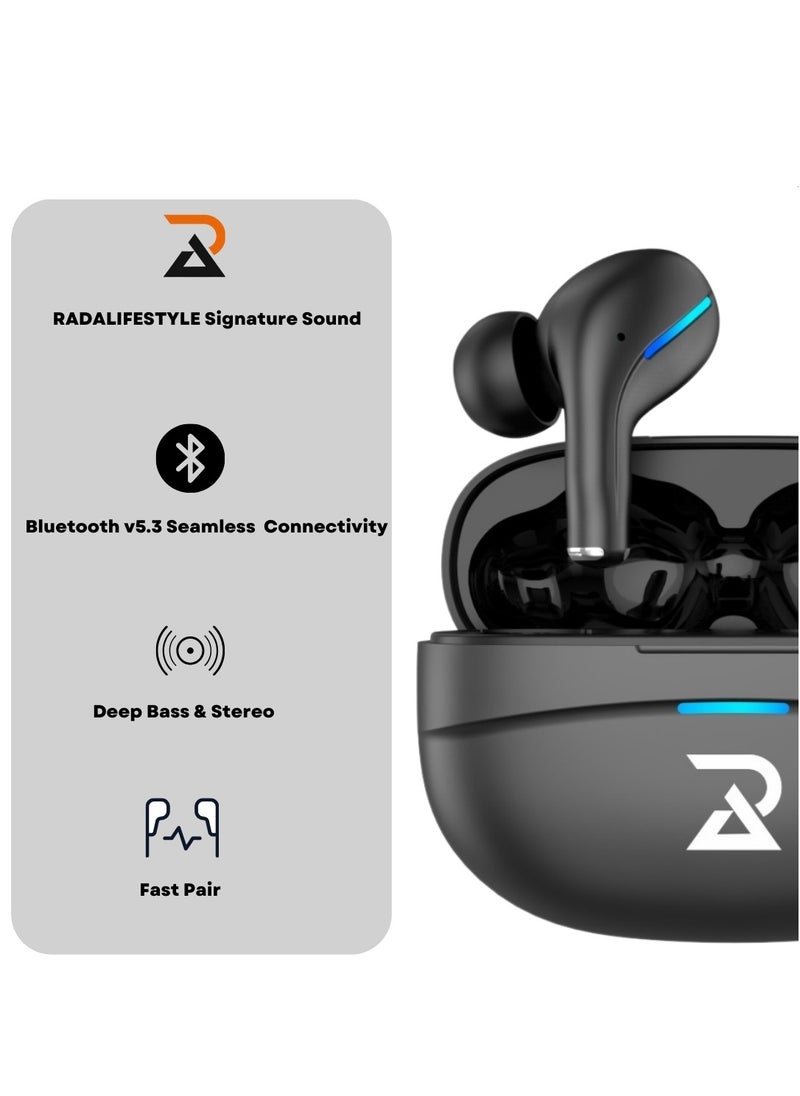 RADALIFESTYLE - Air 7 wireless bluetooth TWS in ear earbuds with ENC & low latency (Black) - Image 1