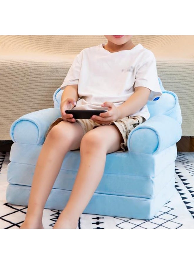 Generic 3-Story Kids Sofa Chair Children Sofa Fordable Children's Sofa Backrest Armchair Bed Upholstered Flip-type Baby Infant Seat For bedroom (Blue)  - Image 4