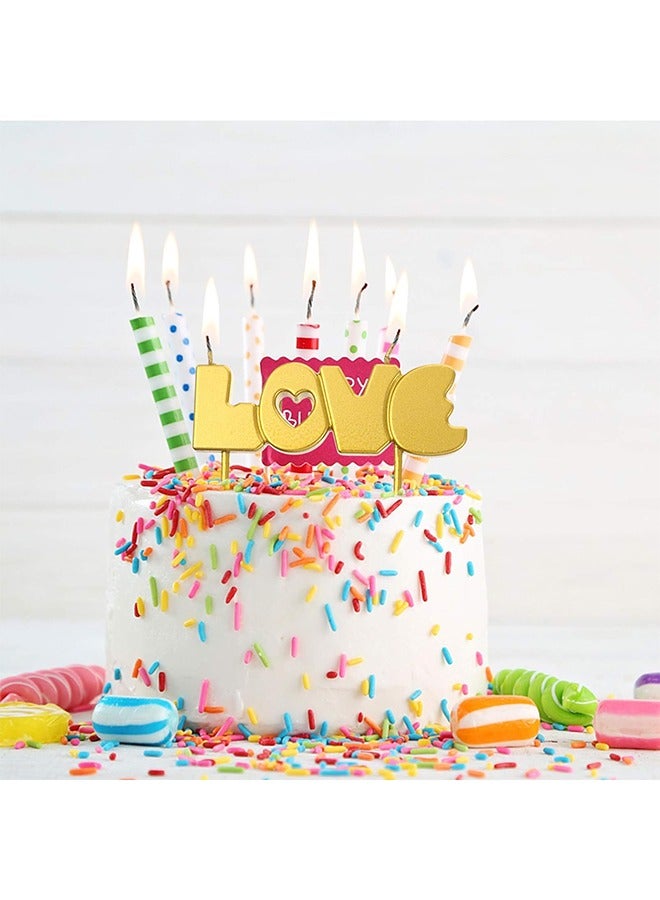 2 Pcs LOVE Birthday Candles, Gold Powder Gradient Cake Candles, Cupcake Candles for Birthday Wedding  Lucky Party Cake Decorations (Blue+Pink) - Image 3