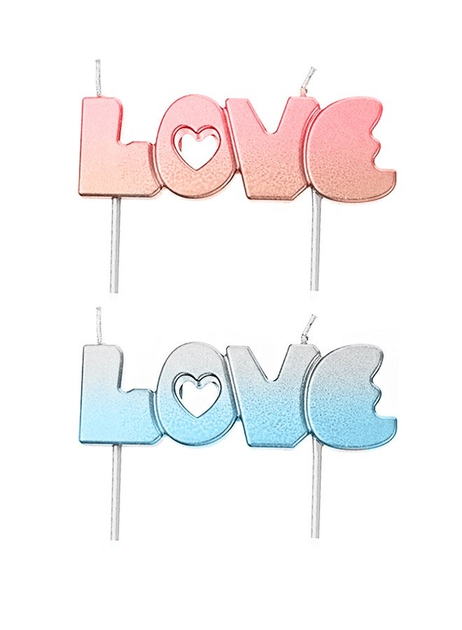 2 Pcs LOVE Birthday Candles, Gold Powder Gradient Cake Candles, Cupcake Candles for Birthday Wedding  Lucky Party Cake Decorations (Blue+Pink) - Image 1