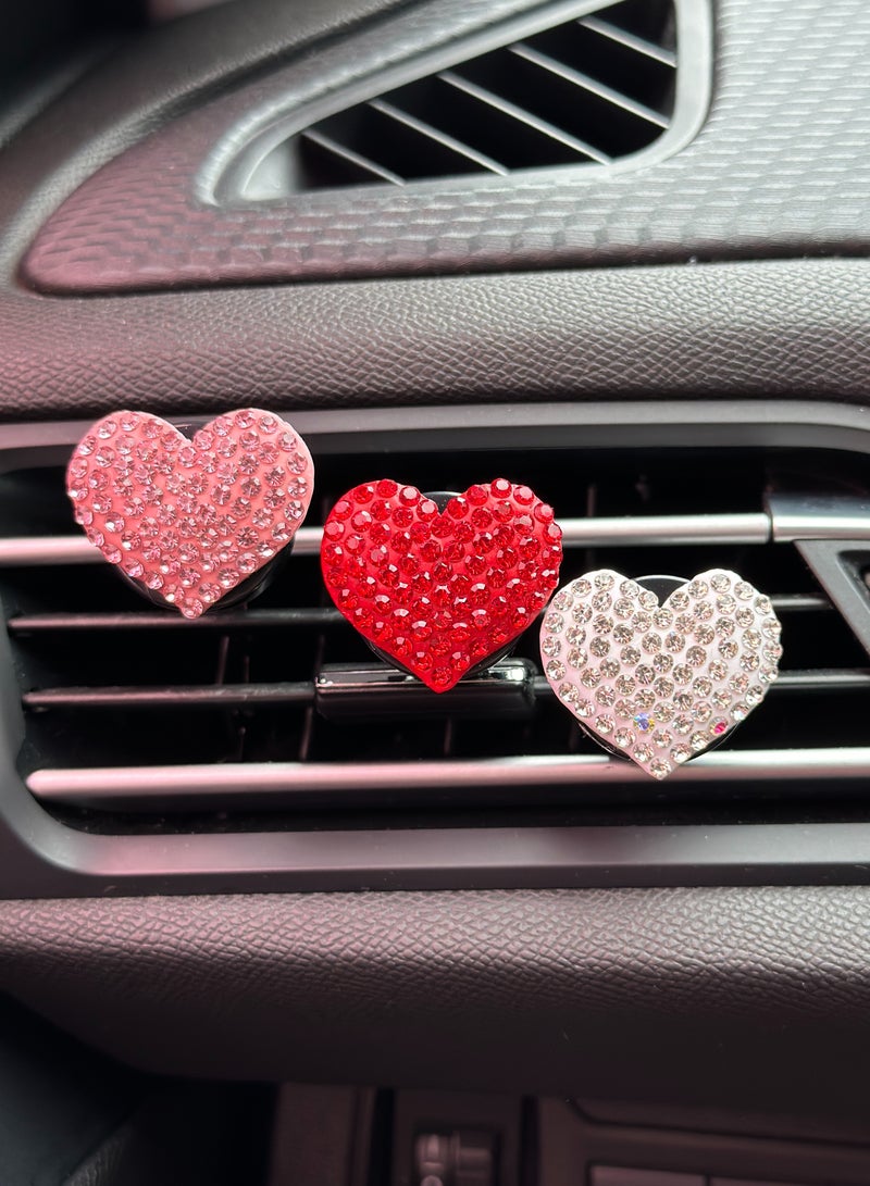 3Pcs bling heart shaped air vent clips, crystal car air freshener vent clips charms rhinestone diffuser vent clip heart car interior decoration cute car decor bling car perfume,red pink sliver - Image 4