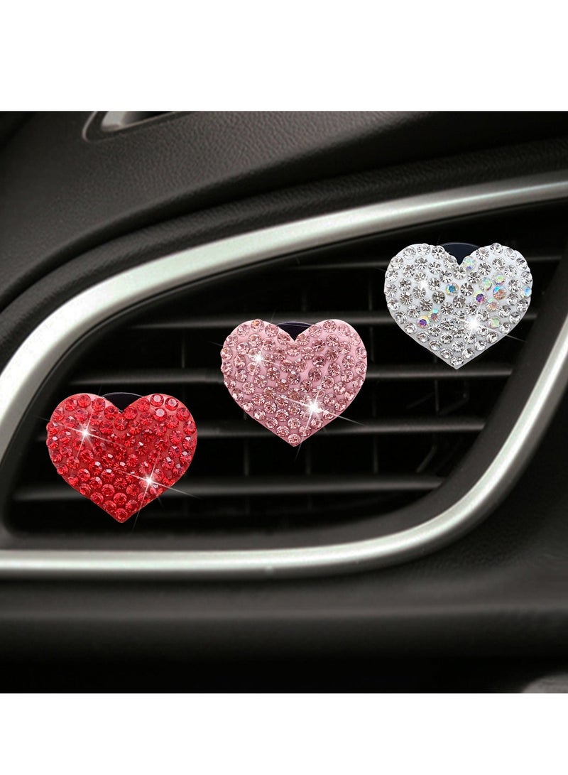 3Pcs bling heart shaped air vent clips, crystal car air freshener vent clips charms rhinestone diffuser vent clip heart car interior decoration cute car decor bling car perfume,red pink sliver - Image 5