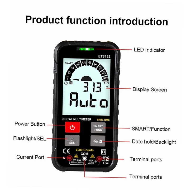 Auto Ranging Digital Multimeter Voltage Tester with Ohm Volt Amp Measurement - Image 4