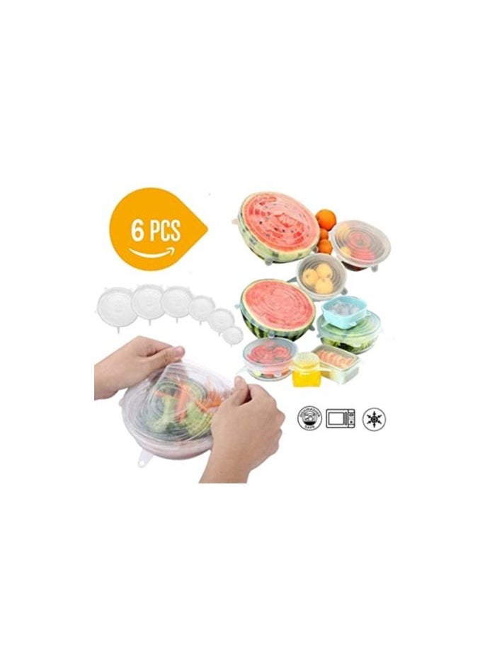 Generic - Pack 6 Silicone Stretch Lids BPA Free Stretchable Round and Square Food Covers to Fit All of Containers Microwave and Dishwasher Safe White - Image 1