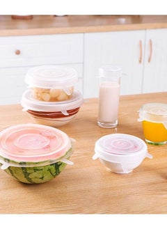 Pack 6 Silicone Stretch Lids BPA Free Stretchable Round and Square Food Covers to Fit All of Containers Microwave and Dishwasher Safe White
