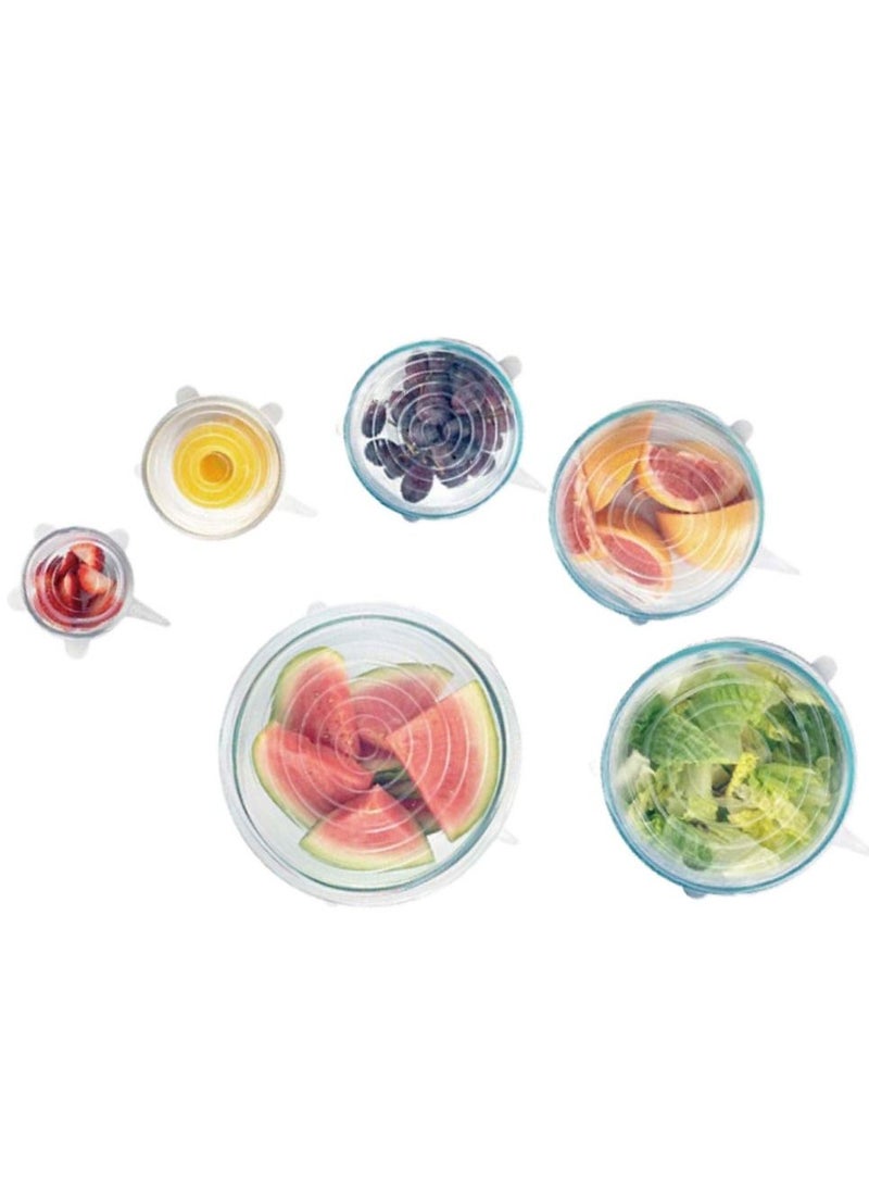 Generic - Pack 6 Silicone Stretch Lids BPA Free Stretchable Round and Square Food Covers to Fit All of Containers Microwave and Dishwasher Safe White - Image 1