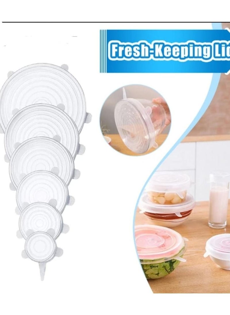 Generic - Pack 6 Silicone Stretch Lids BPA Free Stretchable Round and Square Food Covers to Fit All of Containers Microwave and Dishwasher Safe White - Image 1