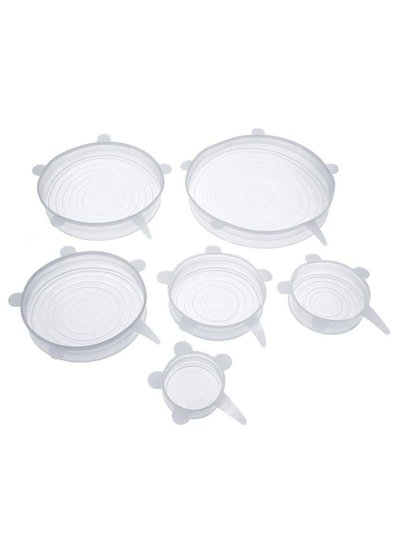 Generic - Pack 6 Silicone Stretch Lids BPA Free Stretchable Round and Square Food Covers to Fit All of Containers Microwave and Dishwasher Safe White - Image 1