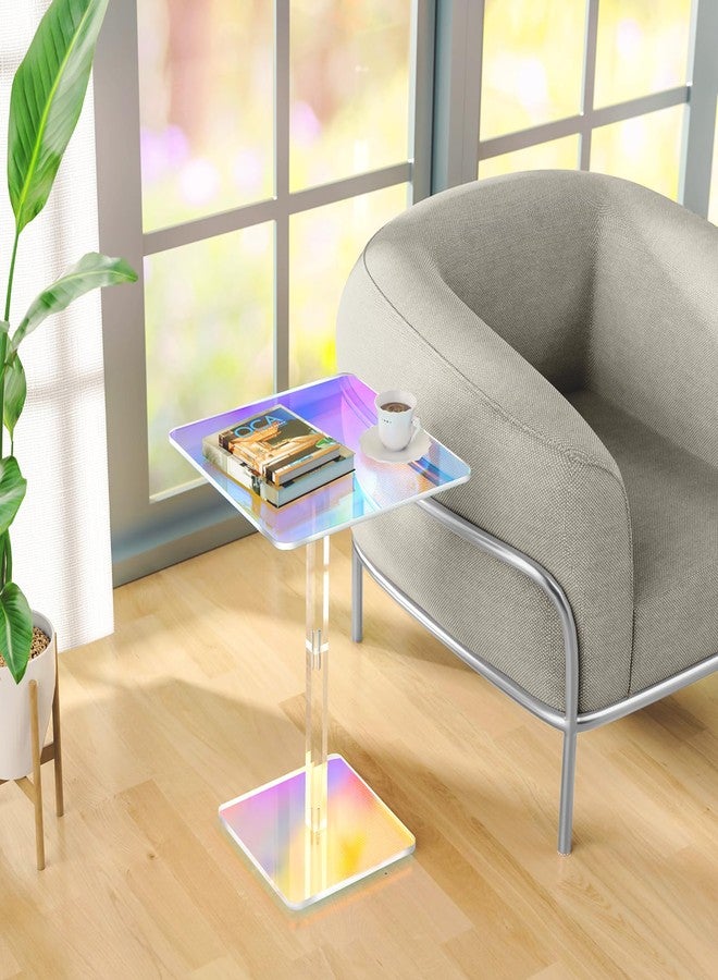 NiHome Square Iridescent Acrylic End Table for Small Spaces, Living Rooms, Bedrooms, Balconies, 0.3-Inch Thick Acrylic Coffee Table with Crystal Clear and Durable Design, 13.3"x13.3"x18.9" (1PC) - Image 2