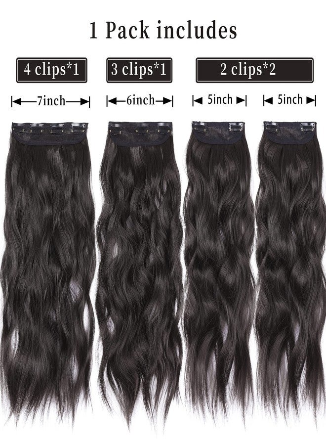 LEEONS Clip in Synthetic Hair Extensions Long Wavy 4PCS Thick Hairpieces Black Brown Fiber Double Weft Natural Hair Extensions 20 Inch for Women (4pcs, 20Inch, 2#) - Image 2