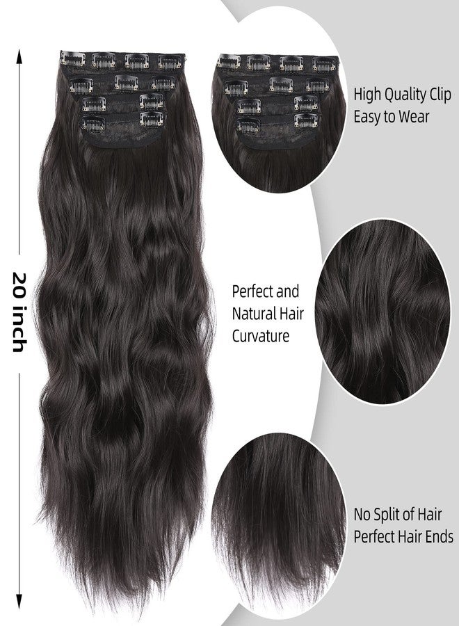 LEEONS Clip in Synthetic Hair Extensions Long Wavy 4PCS Thick Hairpieces Black Brown Fiber Double Weft Natural Hair Extensions 20 Inch for Women (4pcs, 20Inch, 2#) - Image 4