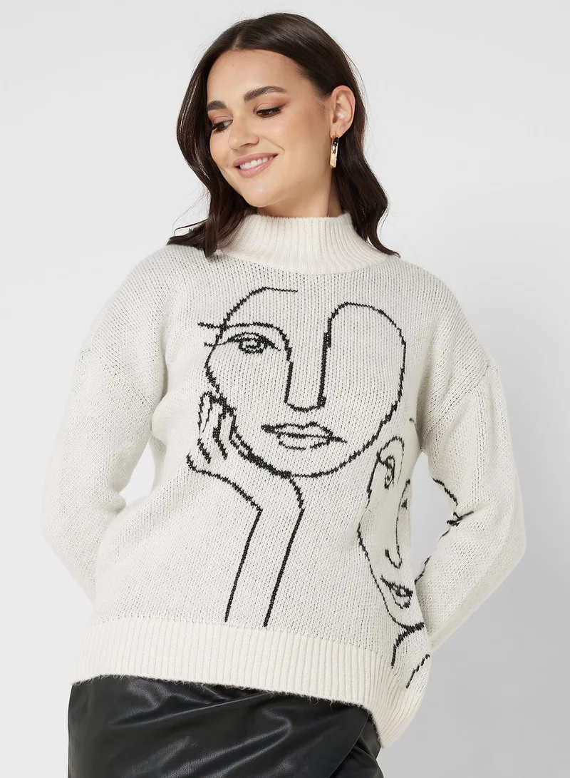 ONLY High Neck Printed Sweater