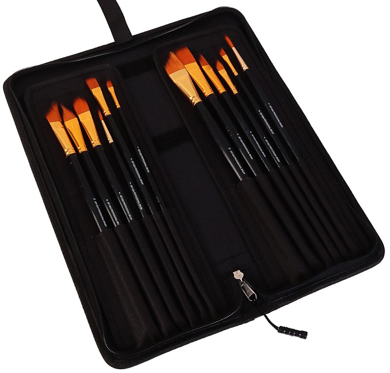 KABEER ART Kabeer Art Set Of 12 Exclusive Fine Art Long Handled Paint Brush + Zippered Carry Bag With Pop-Up Stand - For Oil Acrylic Watercolor Painting  - Image 1