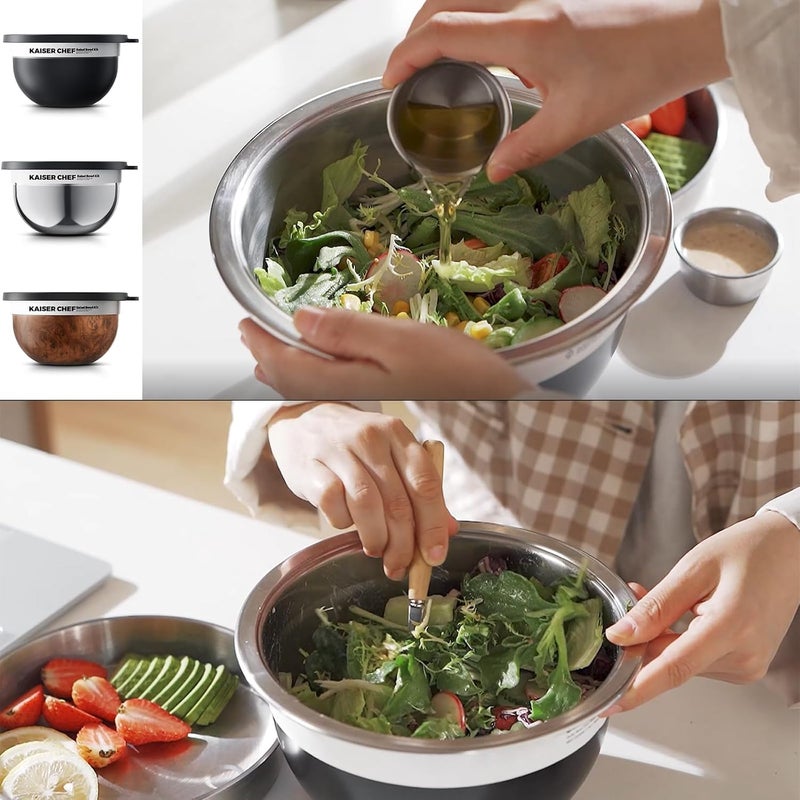 Kaiser chef Salad Bowl Kit 74oz,Salad Container For Lunch,18/8 Stainless Steel,Salad Bowl With Lid, Includes 1.7oz Condiment Container and Removable Tray,Leak-Proof, Easy to Clean (Mirror) - Image 2