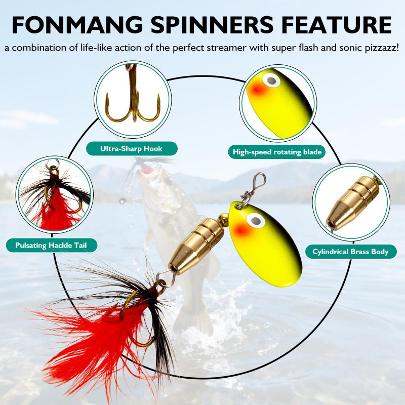 FONMANG Fishing Lure Spinners, 12pcs Spinner baits for Freshwater and Saltwater,2026 New Trout Fishing Lures Also for Bass Crappie Salmon Walleye - Image 3