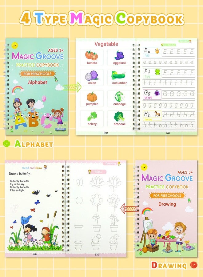 GAUENEEN Magic Practice Copybook, Reusable Writing Practice Book, Handwriting Aid Practice for Preschool Kids Age 3-8 Calligraphy (4 Books with pens) - Image 5