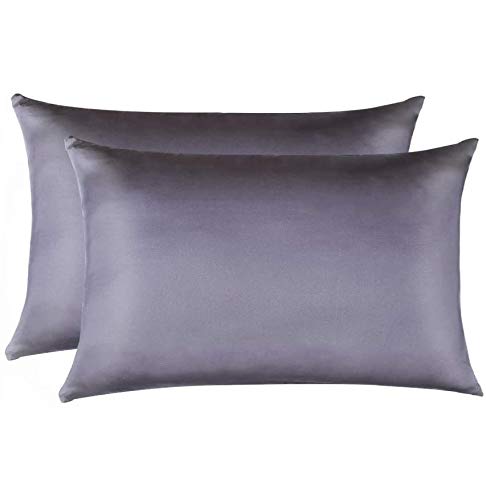 Jocoku Jocoku 100% Mulberry Silk Pillowcases Set of 2 for Hair and Skin and Super Soft and Breathable Queen Size Nature Silk Pillowcases (Queen  Gray)  - Image 1