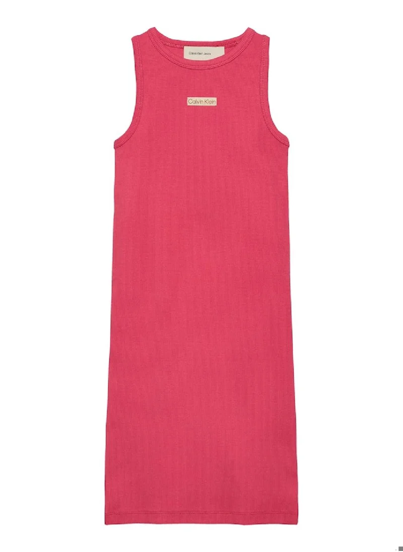 Calvin Klein Jeans Girls' Slim Ribbed Sleeveless Dress - Cotton, Red