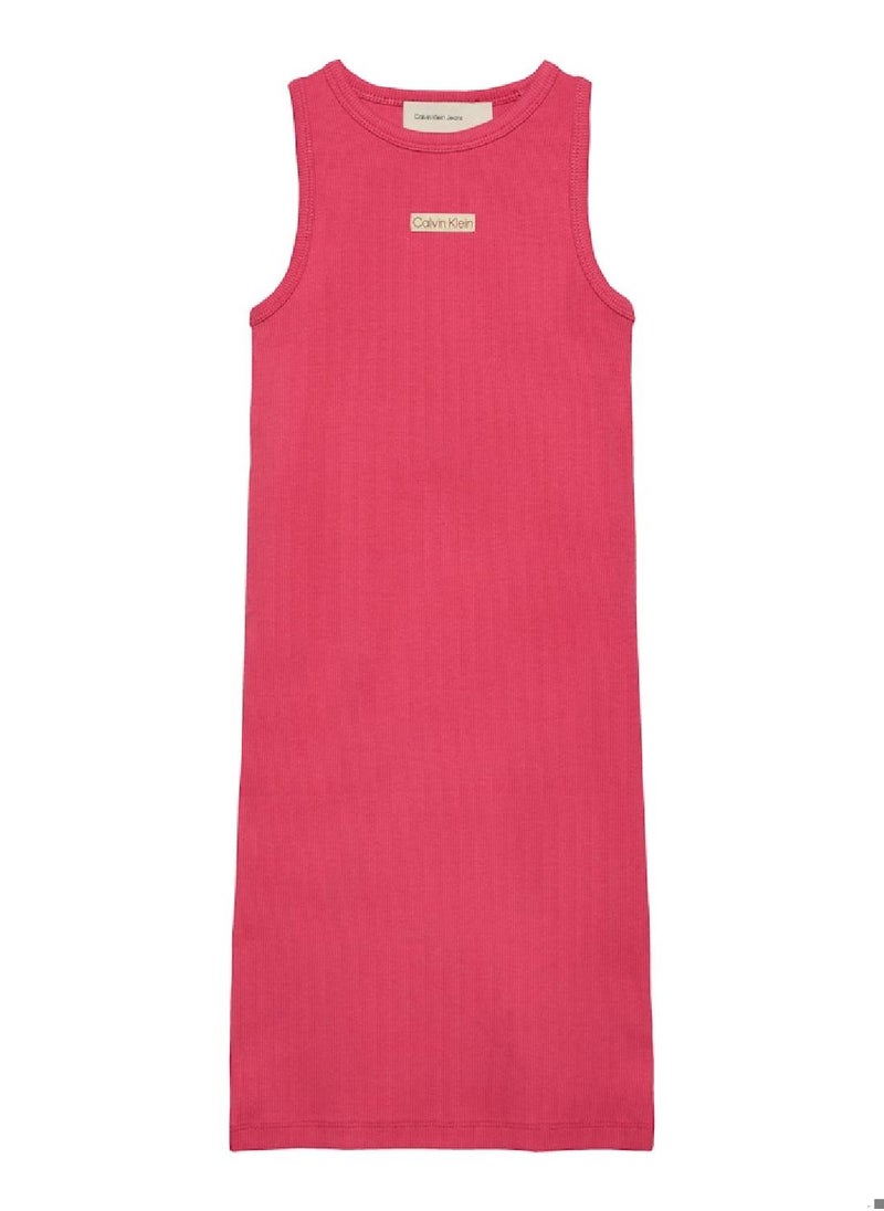 Calvin Klein Jeans Girls' Slim Ribbed Sleeveless Dress - Cotton, Red  - Image 2