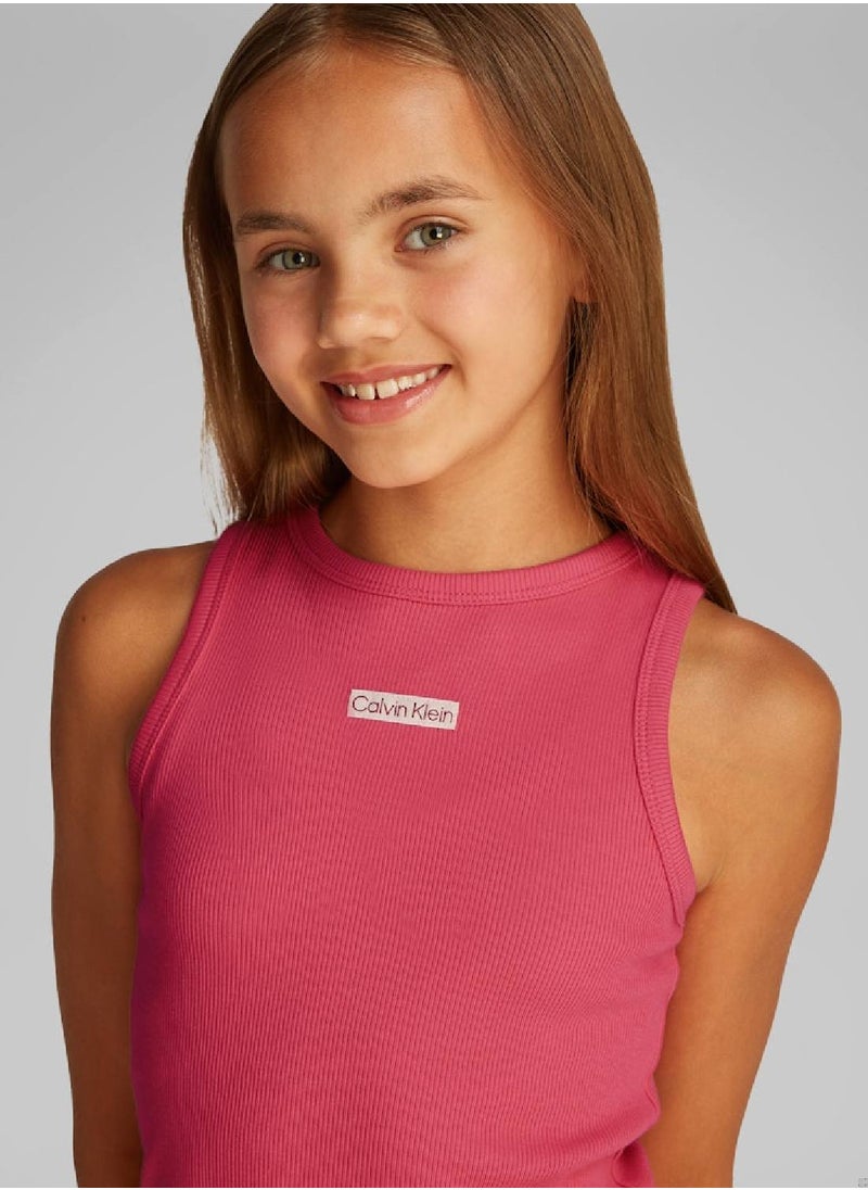 Calvin Klein Jeans Girls' Slim Ribbed Sleeveless Dress - Cotton, Red  - Image 4