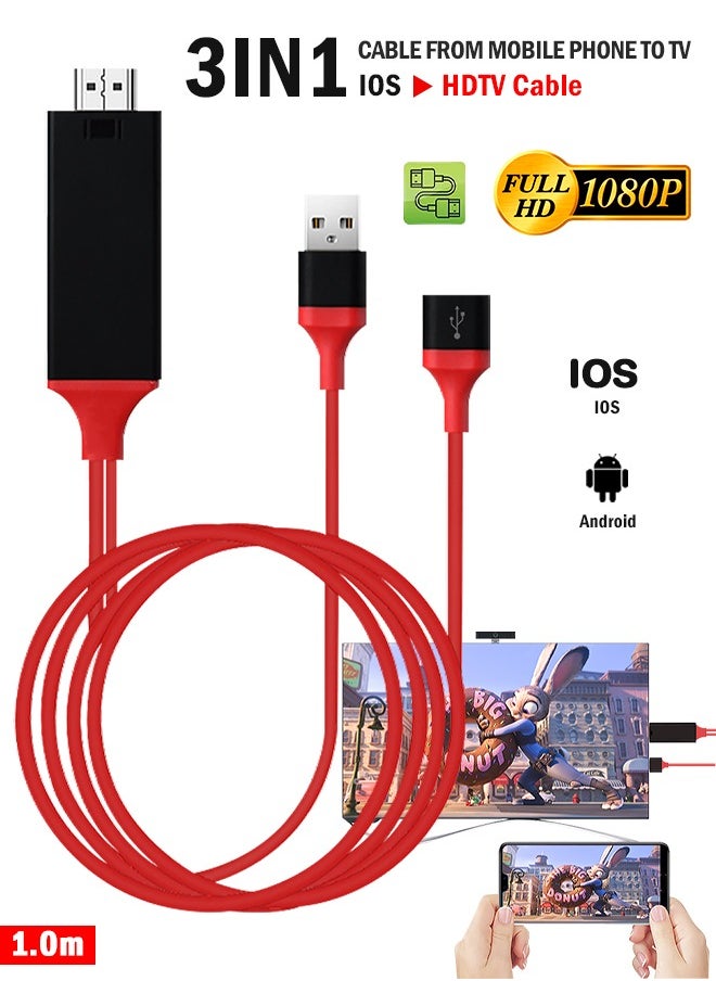 Generic Lightning to HDMI/HDTV AV Cable Adapter, for iOS/Android/Type-C to HDTV AV USB Cable  - Image 1