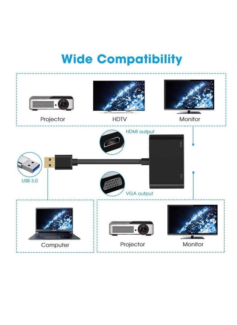Generic USB 3 to HDMI VGA SZYCD Adapter Cable HD 1080P for PC Laptop Windows 7-8-10 Support Mac OS Black  - Image 3