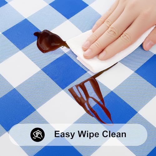 Smiry Rectangle Picnic Table Cloth, Elastic Waterproof Fitted Vinyl Tablecloths, Flannel Backed Buffalo Plaid Table Covers for Dining, Camping, Outdoor (White and Blue, 30" x 72") - Image 4