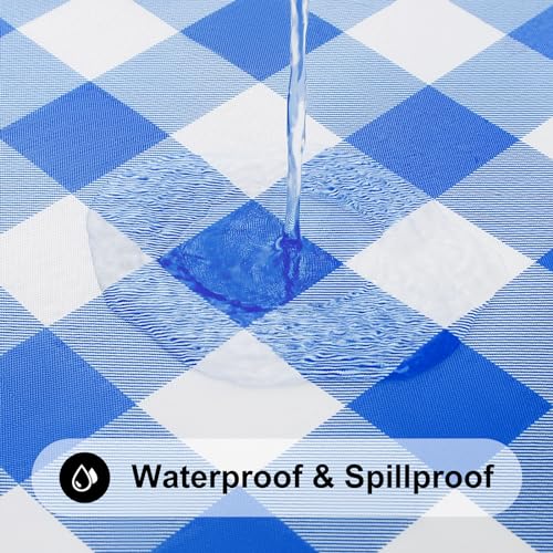 Smiry Rectangle Picnic Table Cloth, Elastic Waterproof Fitted Vinyl Tablecloths, Flannel Backed Buffalo Plaid Table Covers for Dining, Camping, Outdoor (White and Blue, 30" x 72") - Image 3