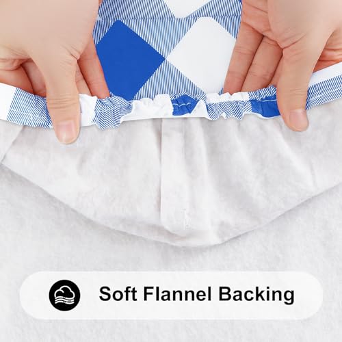 Smiry Rectangle Picnic Table Cloth, Elastic Waterproof Fitted Vinyl Tablecloths, Flannel Backed Buffalo Plaid Table Covers for Dining, Camping, Outdoor (White and Blue, 30" x 72") - Image 5