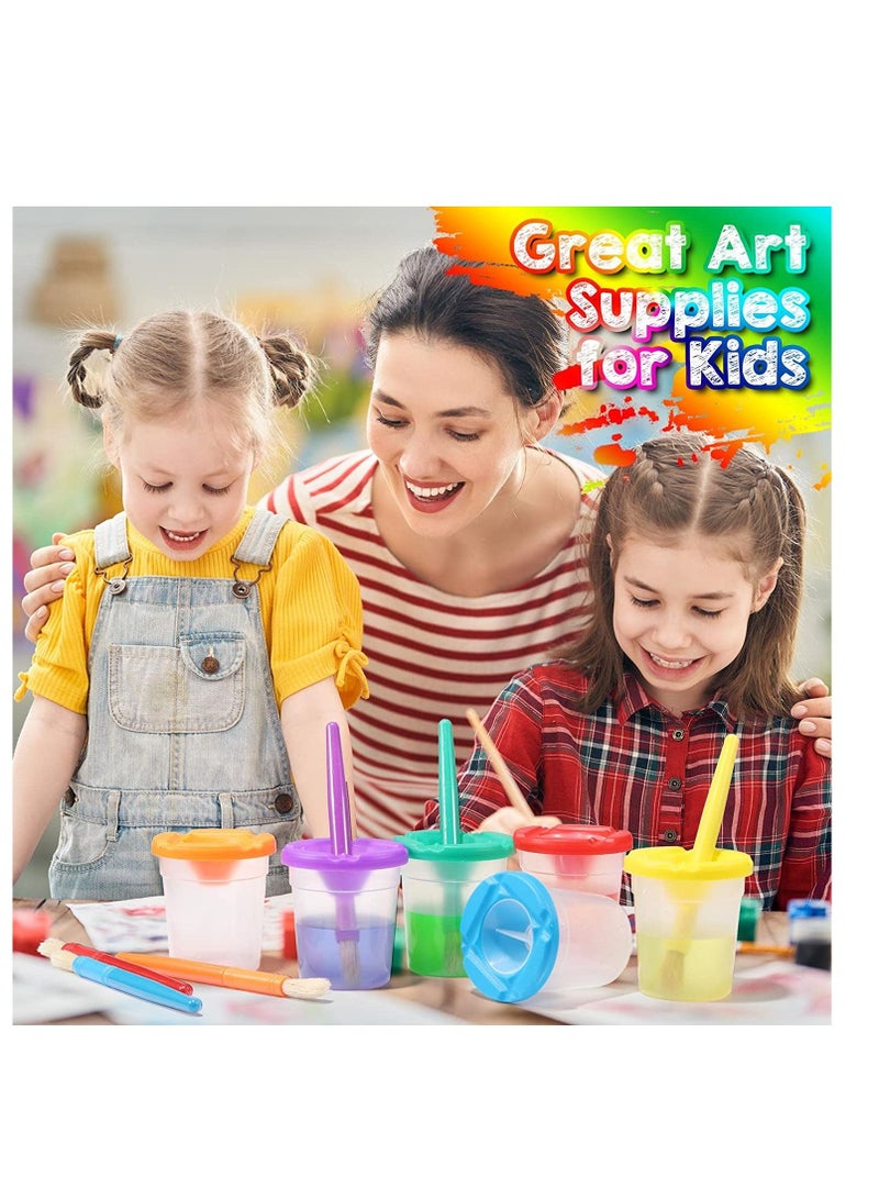 Y&D Spill Proof Paint Cups with Brushes for Kids Lids Toddler Painting Tools Watercolor, Tempera, Washable, Acrylic, Crafts 40 Pieces  - Image 3