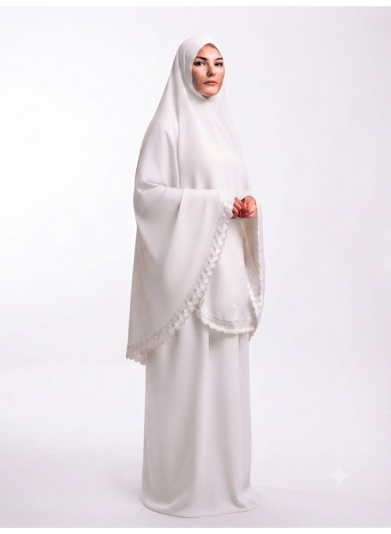 AMYAE Women's One Piece Islamic Prayer Dress | Long Full Cover Lace Hijab | Long Sleeve Namaz Salah Dress | Jilbab Abaya for Women | Umrah Essentials | One Size - Image 1