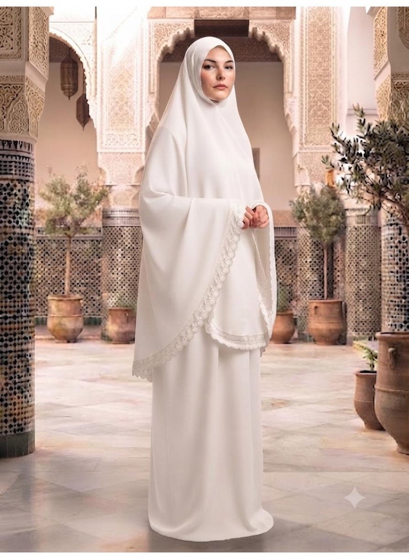 AMYAE Women's One Piece Islamic Prayer Dress | Long Full Cover Lace Hijab | Long Sleeve Namaz Salah Dress | Jilbab Abaya for Women | Umrah Essentials | One Size - Image 2