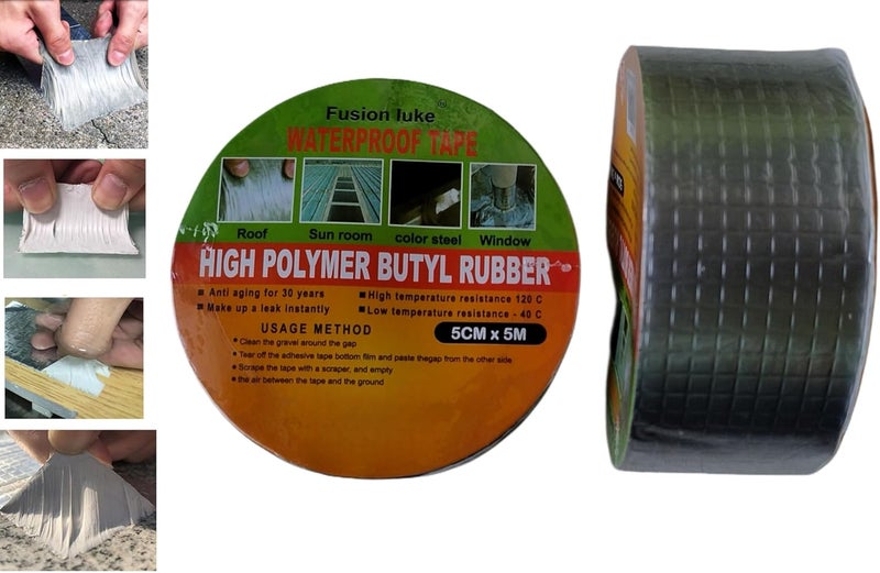 MAX-EMA GLOBAL MaxEMA Aluminum Foil Butyl Tape 5cm x5mtr Super Waterproof Tape For Leakage Roof Leak, Surface Crack, Window Seal, Boat Sealing, Gap Sealer, Pipe Rupture, Wall Crack, High Temperature Resistance - Image 2