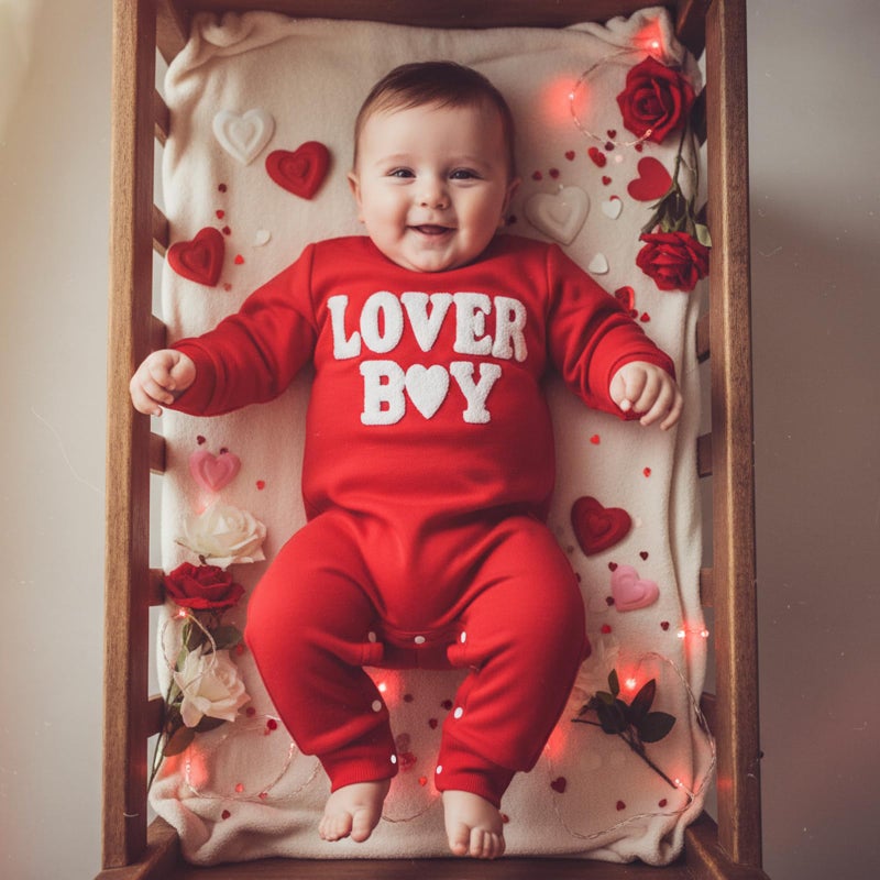 Rourufy Baby Boy Valentines Outfit Newborn One Piece Jumpsuit Long Sleeve Onesie Infant Cute Romper Spring Fall Clothes (A Lover Boy Red, 6-12 Months) - Image 3
