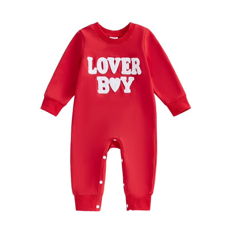 Rourufy Baby Boy Valentines Outfit Newborn One Piece Jumpsuit Long Sleeve Onesie Infant Cute Romper Spring Fall Clothes (A Lover Boy Red, 6-12 Months) - Image 1