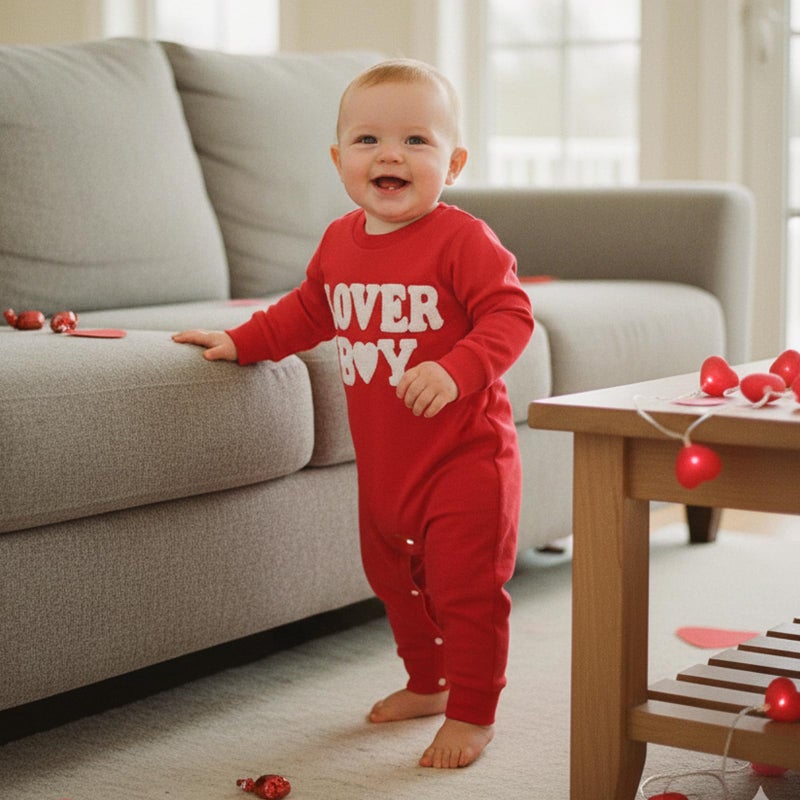 Rourufy Baby Boy Valentines Outfit Newborn One Piece Jumpsuit Long Sleeve Onesie Infant Cute Romper Spring Fall Clothes (A Lover Boy Red, 6-12 Months) - Image 4