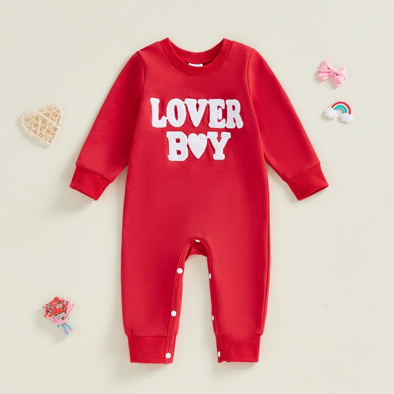 Rourufy Baby Boy Valentines Outfit Newborn One Piece Jumpsuit Long Sleeve Onesie Infant Cute Romper Spring Fall Clothes (A Lover Boy Red, 6-12 Months) - Image 5