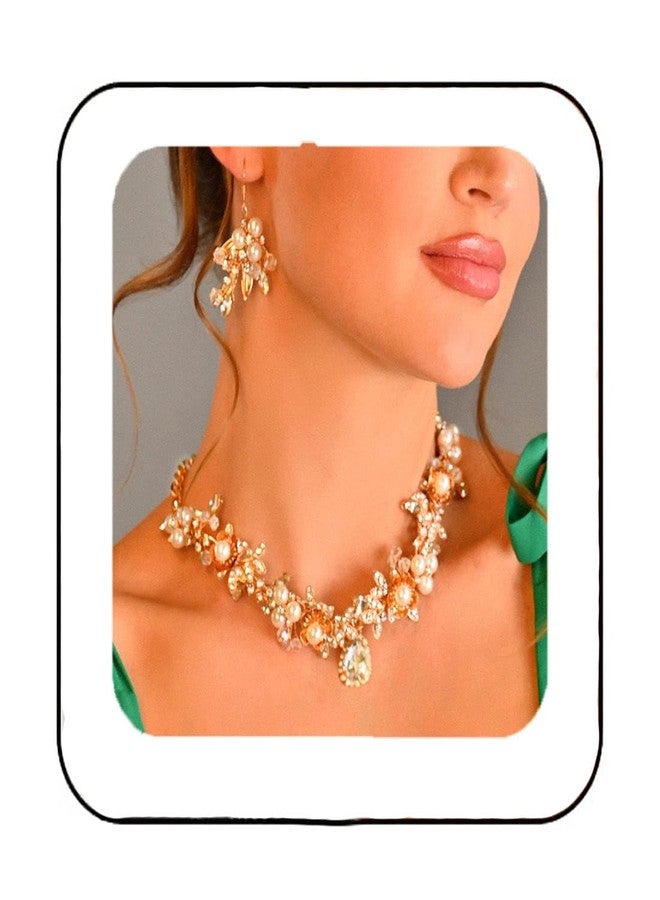 Unicra Gold Wedding Jewelry Sets Rhinestone Necklace and Earring Set Bridal Prom Costume Jewelry for Women and Brides - Image 1