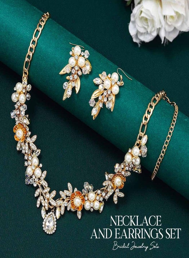 Unicra Gold Wedding Jewelry Sets Rhinestone Necklace and Earring Set Bridal Prom Costume Jewelry for Women and Brides - Image 2