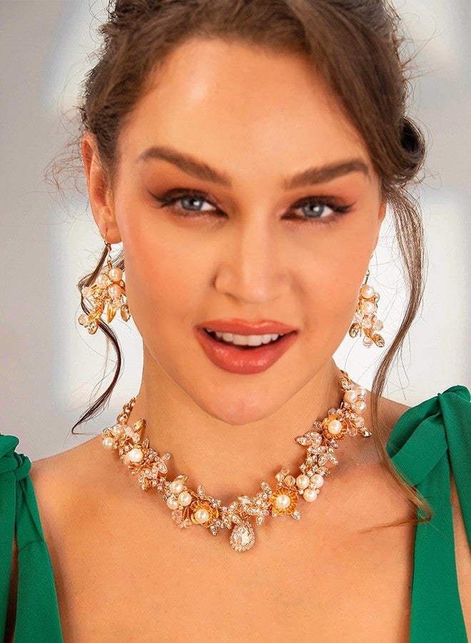 Unicra Gold Wedding Jewelry Sets Rhinestone Necklace and Earring Set Bridal Prom Costume Jewelry for Women and Brides - Image 5