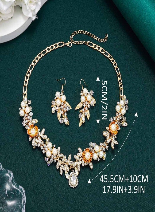 Unicra Gold Wedding Jewelry Sets Rhinestone Necklace and Earring Set Bridal Prom Costume Jewelry for Women and Brides - Image 4