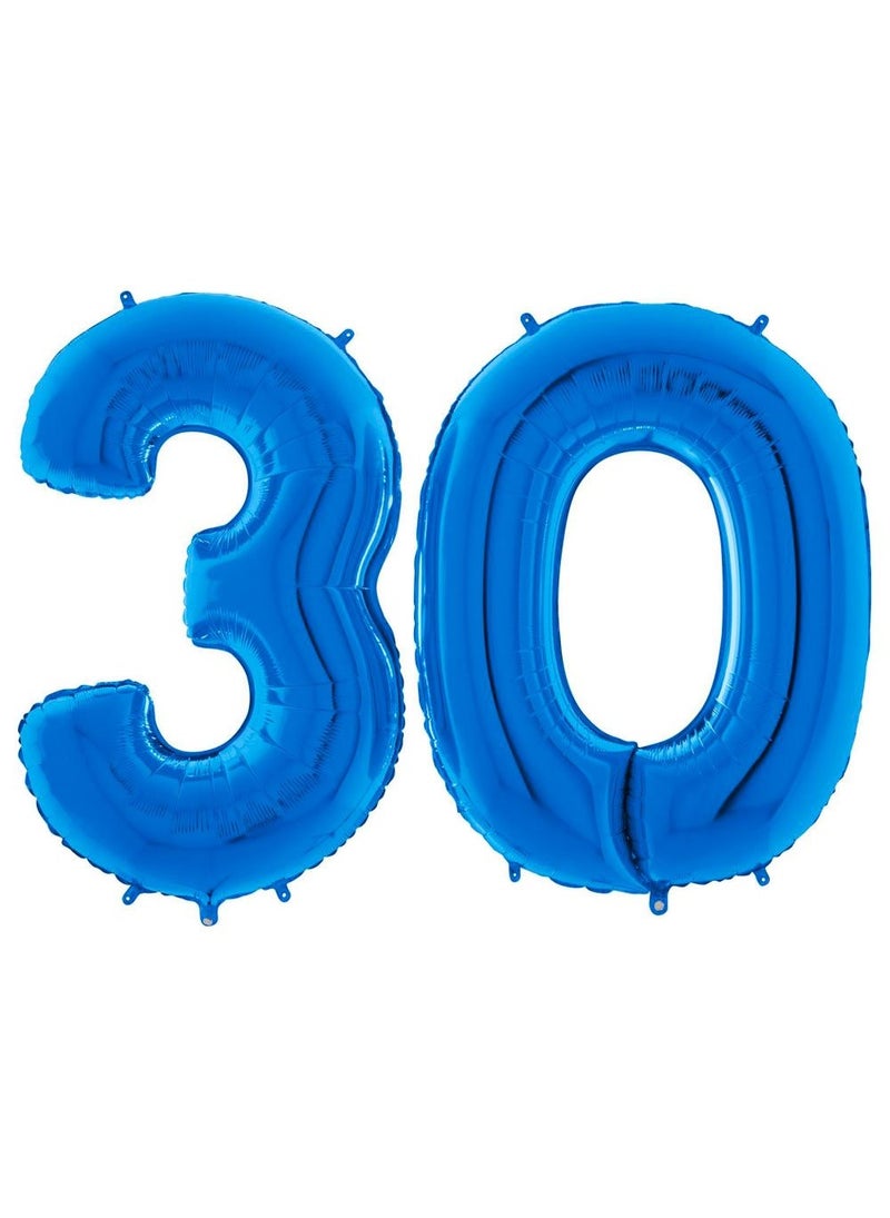 مجموعة بالونات عيد ميلاد رقم 30 من رقائق الألومنيوم باللون الأزرق 100 سم