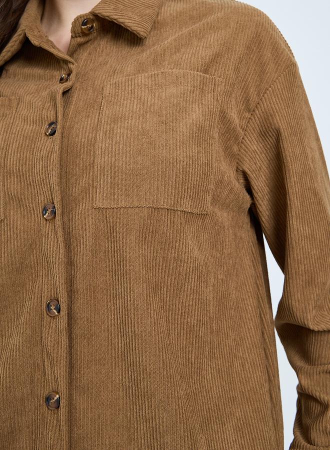 Styli Women Brown Corduroy Shirt and Joggers Co-ords - Image 5