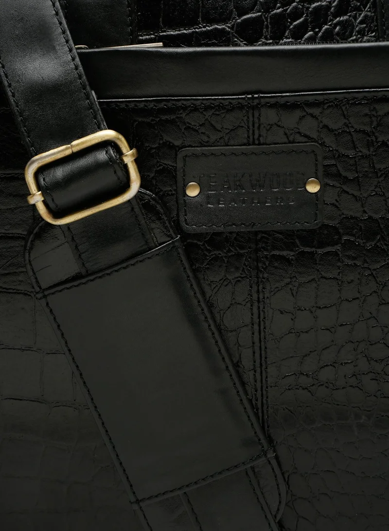 تيك وود حقيبة لابتوب جلد طبيعي أسود بنقشة تمساح