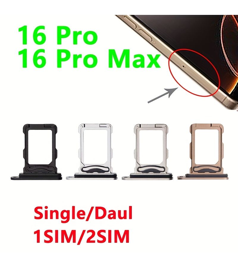 Sim Card Tray Holder For Iphone 16 Pro Max Double 2 SIM Micro Sim Card Reader SD Slot Adapter Replacement Parts Black - Image 1