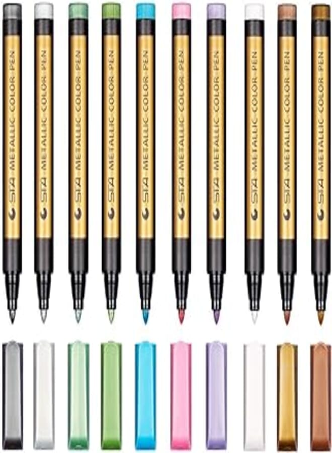 Premium Paint Marker Pens Acrylic Paint Pens Set 10 Colours Metallic Markers Pen for Rock Painting, DIY Card, Pebble Art, Scrapbooking, Fabric, Metal, Ceramics, Wine Glass