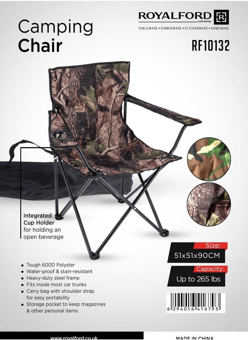 Royalford - Folding Camping Chair, Chair with Cup Holder, RF10132 | Lightweight Campsite Portable Chair with Travel Carry Bag | Perfect for Camping, Garden, Caravan Trips, Fishing, Beach - Image 1
