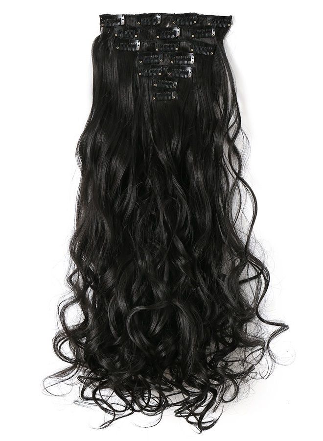 OneDor® 20" Curly Full Head Clip in Synthetic Hair Extensions 7pcs 140g (2#-Darkest brown) - Image 1