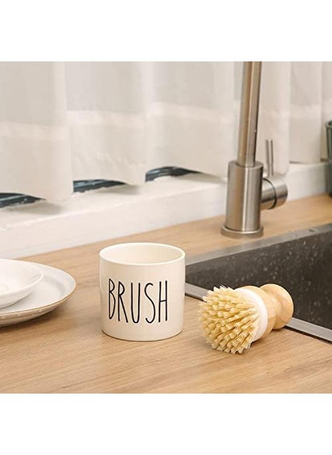 Generic - Bamboo Dish Brush With Ceramic Dish Brush Holder Kitchen Brushes For Dishes Dish Scrub Brush Kitchen Dish Scrubber With Soap Holder Kitchen Scrub Brush Dishwashing Brush - Image 1
